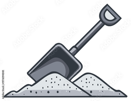 Cartoon Shovel Scooping Dirt or Sand for Gardening, Building, or Digging Projects