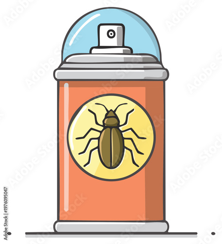 Pest control aerosol can with bug symbol and spray nozzle on top