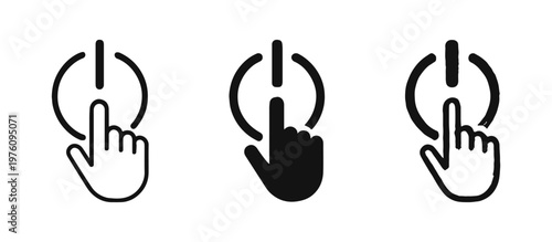 Power on/off button with hand click gesture icons, suitable for technology and UI concepts.