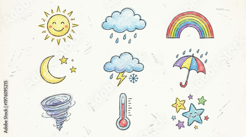 Weather forecast icons and symbols.