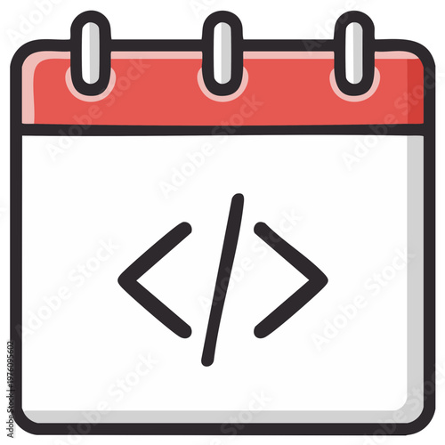 Calendar with computer code symbols for planning software development or scheduling tasks