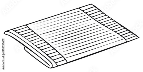 Monochrome illustration showing rolled thin striped yoga mat for home fitness training and exercise routines for flexible body