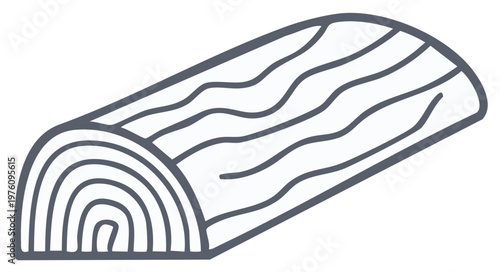Stylized Half Log Firewood Illustration with Tree Rings and Wood Grain Pattern
