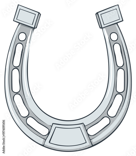 Silver Horseshoe Illustration Metal Horse Symbol Luck Charm Traditional Amulet