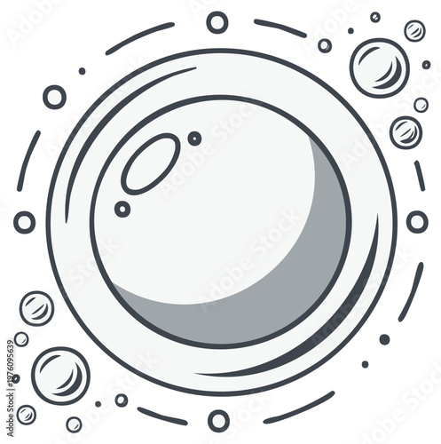 Simple Soap Bubble Illustration with Circles, Outline Design, Cartoon Style, Round Shape, and Some Details