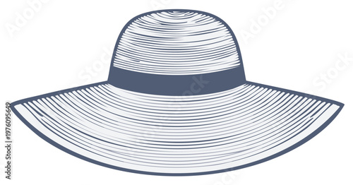 Engraved Illustration of Sun Hat: Wide Brimmed Summer Hat for Vacation and Sun Protection