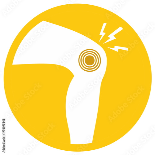Knee pain icon with lightning symbol within a yellow circle