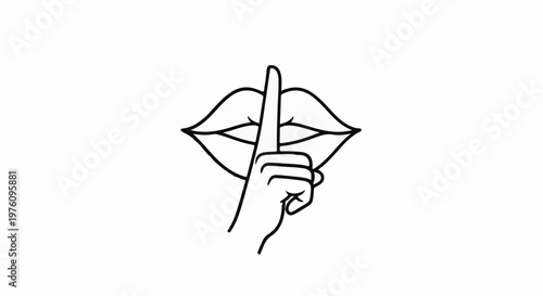 Minimalist line art of a hand gesturing for silence over lips