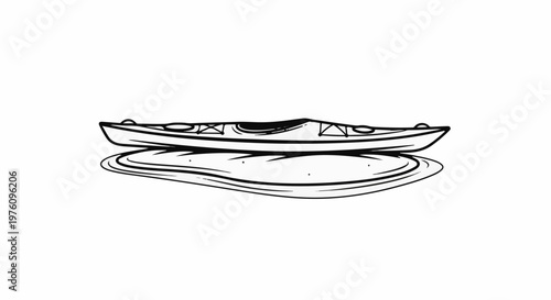 Line drawing of a kayak on rippling water