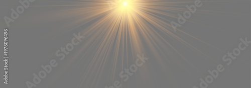 Soft golden sun rays from top isolated on transparent background.