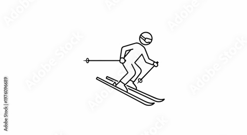 Minimalist outline of a person skiing down a slope with poles