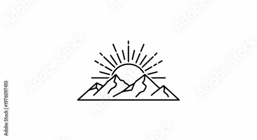 Minimalist outline of sunrise over jagged mountain peaks