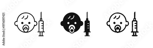 Baby vaccination icon set. Infant immunization, newborn health, and pediatric medicine concept.