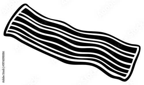 Crispy Bacon Strip Illustration: Single Serving of Fried Pork Belly in Black and White