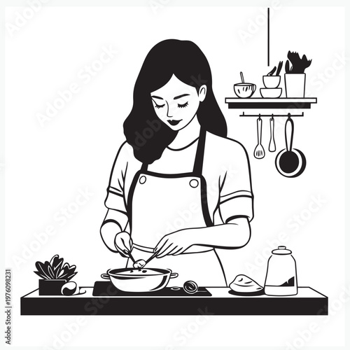 girl in apron in the kitchen