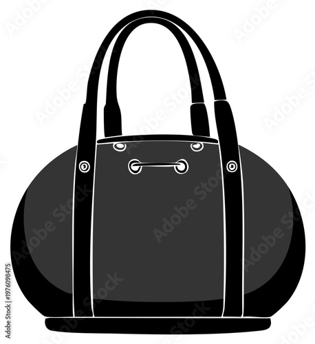 Carry-on luggage vector design, duffel bag with handles, black overnight weekender handbag