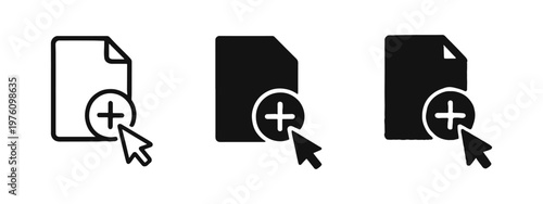 Add document file icon set. Create new file, upload, and document management concept.
