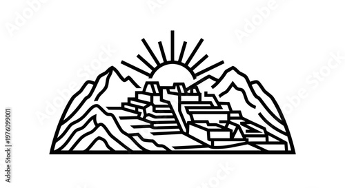 Sacred Sun Altar Pyramid Black And White Vector