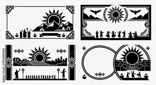 Andean Drum Festival Badge Black And White Vector