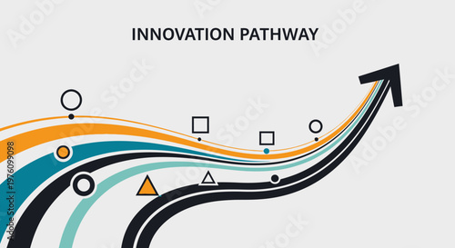 Fotografie Abstract graphic illustrating an innovation pathway with converging lines and an upward-pointing arrow, symbolizing progress and growth