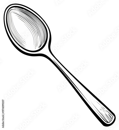 Detailed drawing of a spoon silverware utensil cooking serving eating food