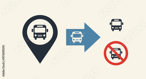 Visual representation of bus stop location, route planning, and transport restrictions or availability.