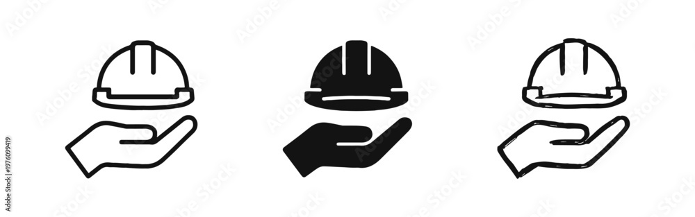 Fototapeta premium Hand Holding Safety Hard Hat Icon Symbol for Labor Protection