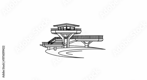 Modern architectural observation deck with elevated walkways and stairs