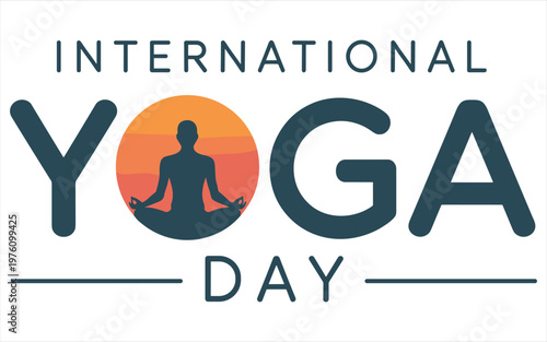 International yoga day with person in yoga pose and sun symbol