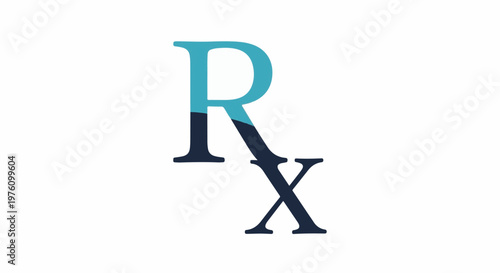 Modern Rx symbol with serif font and two color gradient