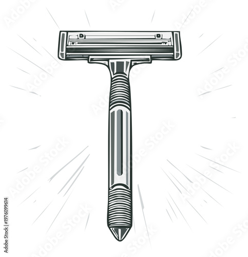 Classic Double Edge Safety Razor Illustration with Rays