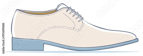 Elegant beige men's classic oxford dress shoe in a simple line art vector illustration