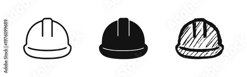 Construction Safety Helmet Hard Hat Icon Set for Industrial Workers