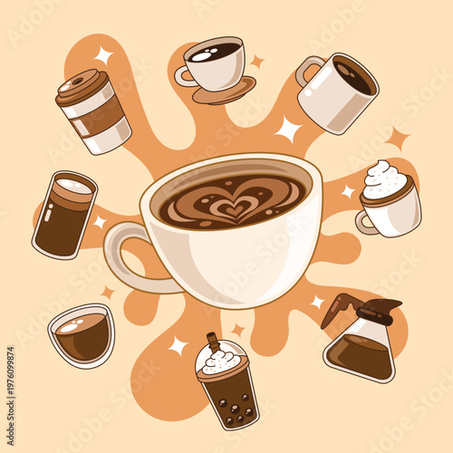 Hand drawn coffee cups vector illustration