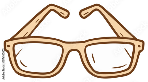 Cartoon eyeglasses with light brown frames and clear lenses simple illustration