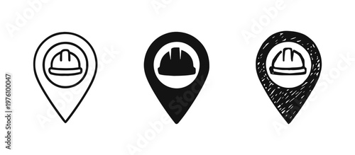 Construction Site Location Map Pin Icon with Hard Hat Symbol