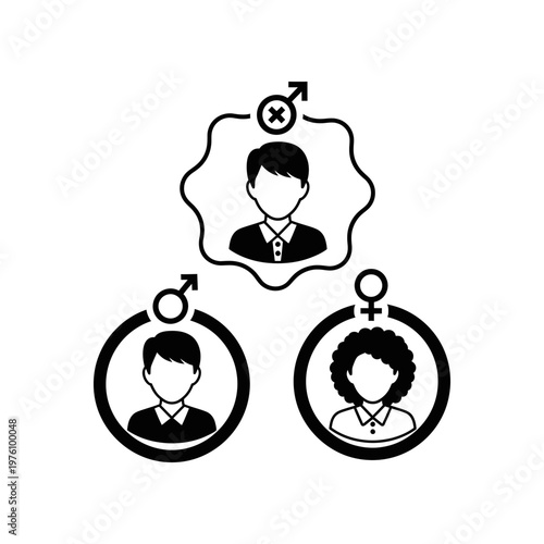 family conflict concept with crossed out parent in black and white icon style