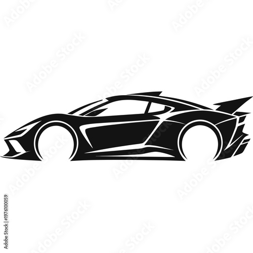 Modern supercar silhouette vector, black sports car profile icon, aerodynamic racing vehicle outline, minimalist automotive logo design for branding