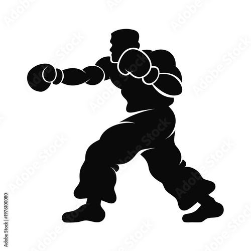 Boxing athlete silhouette vector, professional fighter throwing a punch, black and white martial arts sports icon for gym branding and fitness logos