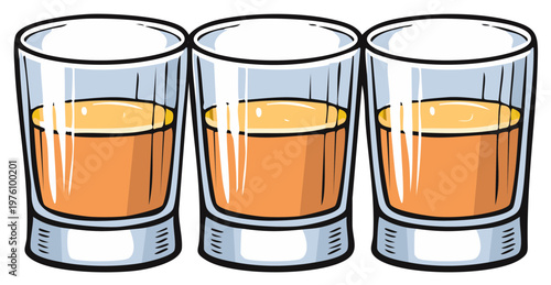 Three Alcoholic Beverage Shot Glasses Filled with Orange Liqueur