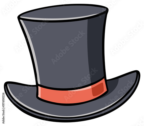 Classic Black Top Hat with Red Band Illustration