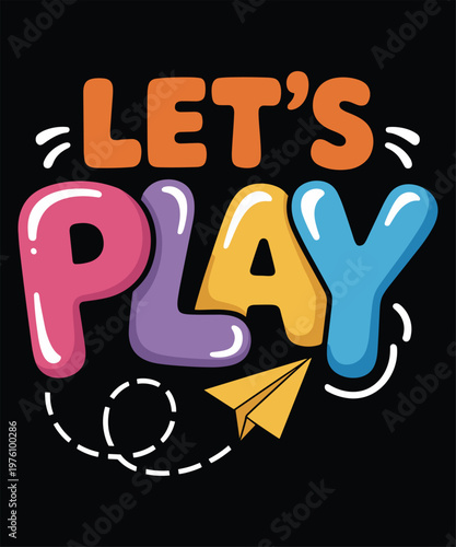 Neon "let's play" text with game controller and dice