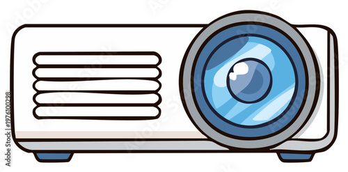 Cartoon projector with blue lens and vent for presentations or movie nights