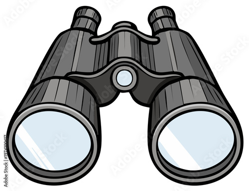Detailed cartoon binoculars illustration for observation discovery and adventure travel