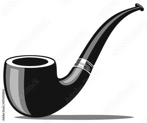 A classic bent smoking pipe illustrated in a simple black and white graphic style