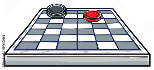 Checkers Game Illustration with Red and Black Pieces on a Gray and White Board