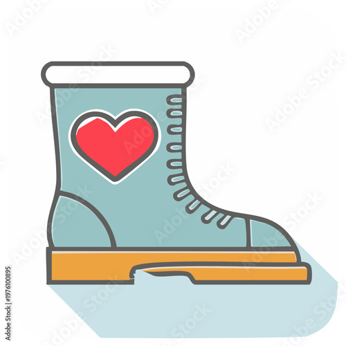 Pastel Blue Work Boot with Heart Detail Illustration for Fashion or Charitable Themes