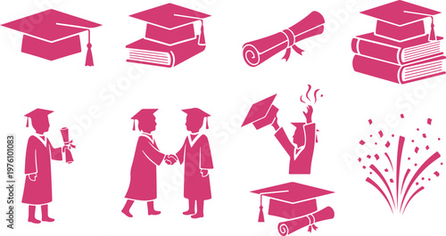 Vector illustration of a set of clothes hangers and academic icons featuring a graduation cap, diploma, and book to celebrate university success