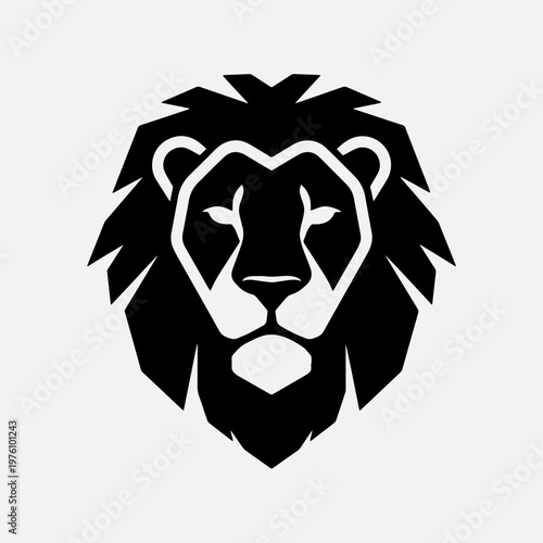 Minimalist Lion Head Front View Logo Black Silhouette Vector Icon