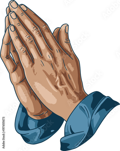 Hands pressed together in a gesture of prayer represent faith and devotion in this detailed illustration.